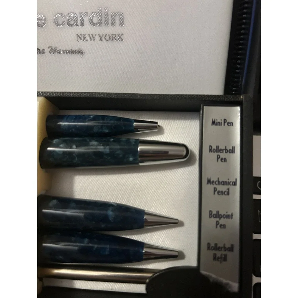 Pierre Cardin 5 Piece Blue Pen Set. Vintage Unused Blue Marble Coloring.